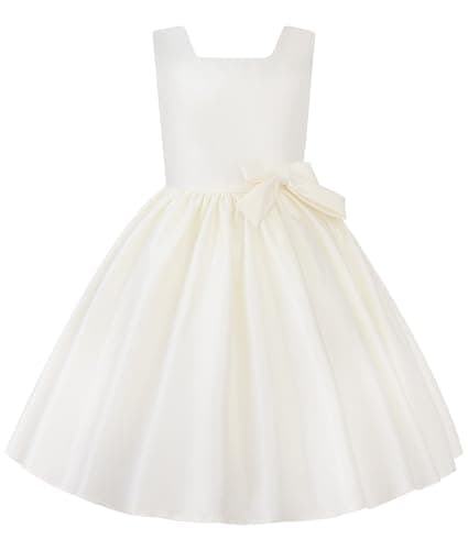 Image of Uhnice Girls Satin Flower Girl Dress Sleeveless A Line Party Dress with Removable Bow for Wedding Birthday (Ivory, 2-3/90)