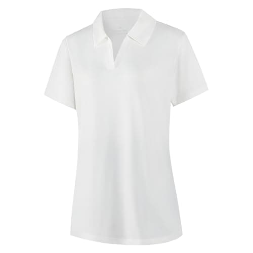Image of OPAWO Women's Polo Shirt Short Sleeve Lightweight Breathable Womens Polo Shirts Golf Polo Shirts Ladies Polo Shirts White Polo Shirt Womens Gym Tops Women Ladies Golf Clothes Polo Shirt (S)