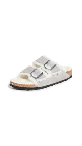 Image of BIRKENSTOCK Womens Arizona Shearling Sandal, Stone Coin, Size 36 N EU (5-5.5 N US Women)