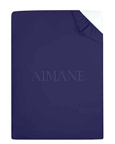 Image of AIMANE® Non Iron Percale 4FT Small Double Fitted Sheet Poly Cotton Easy Care Non Iron Percale 4FT Fitted Bed Sheets Small Double (Navy)