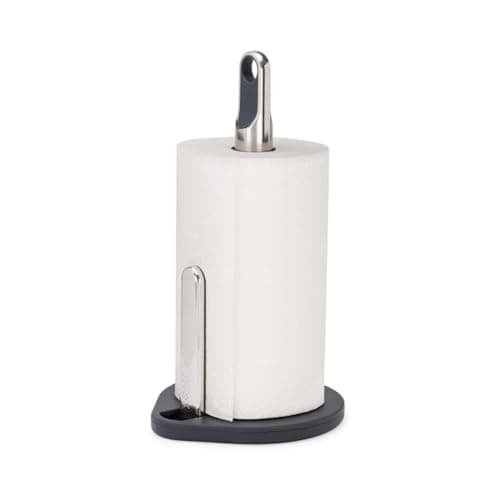 Image of Joseph Joseph Hold Kitchen Roll Holder, Spring Tension Arm, One-Handed Tearing, Weighted Base, Non-Slip, Fits 140mm Rolls