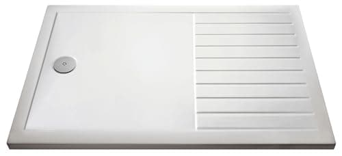Image of Balterley 1400 x 900 Rectangular Shower Tray with Raised Anti-Slip Lines, Slimline Shower Trays, Durable Stone Resin Base Trays for Bathroom Enclosure, Central Waste Tray for Wetroom Showers (White)