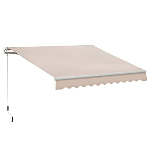 Image of Outsunny 4x2.5m Retractable Manual Awning Window Door Sun Shade Canopy with Fittings and Crank Handle Beige