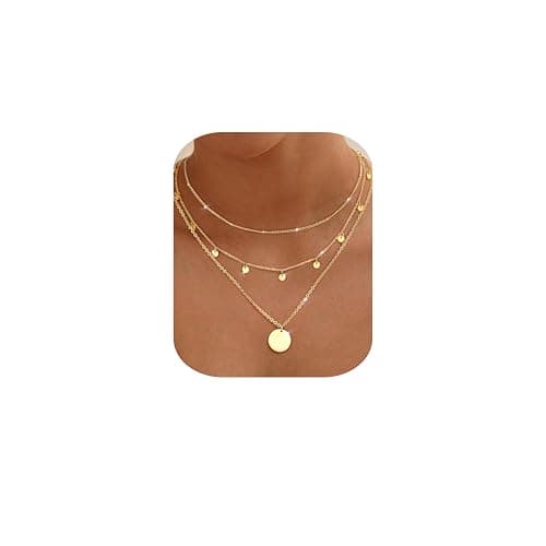 Image of Chriscoco 3Pcs Gold Necklaces for Women 14K Gold Plated Stainless Steel Necklace Chain Adjustable Beaded Choker Coin Pendant Boho Layered Necklace Set Jewellery Gift for Girls