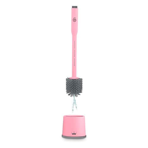 Image of Swan x Lynsey TV's Queen of Clean Cleaning Solution Dispensing Toilet Brush with a Holder, Silicone Bristles, Anti-Clog/Anti-Drip Design, Quick Drying Bathroom Brush, Pink, SWFC1001QOCN
