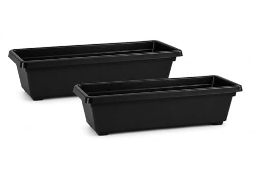 Image of Muddy Hands Set of 2 60cm Black Trough Planters Large Plastic Window Box Plant Pots Outdoor Garden Balcony Herb Flower Containers Indoor Outdoor Window Sill Planters