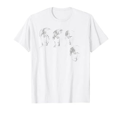 Image of Official The Beatles Band Retro Faces Fab Four T-Shirt, Men, White, X-Large