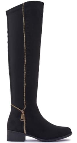 Image of sole london LADIES WOMENS FASHION OVER THE KNEE HIGH STRETCH CALF LEG ZIP FLAT HEEL BOOTS