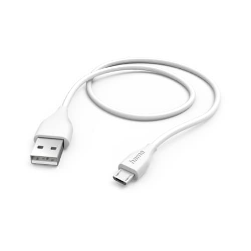 Image of Hama USB A to Micro USB Charging Cable, 1.5 m, Quick Charge, Data Cable, Maximum Compatible, White