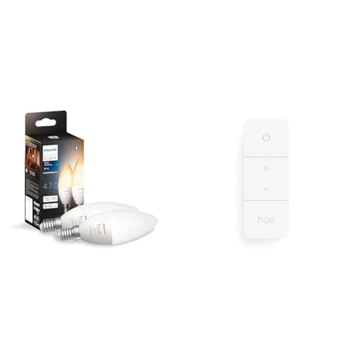 Image of Philips Hue White Ambiance Smart Light Bulb Candle Twin Pack LED [GU10] with Bluetooth - 1100 Lumen + Hue Dimmer Switch. Works with Alexa, Google Assistant and Apple Homekit.