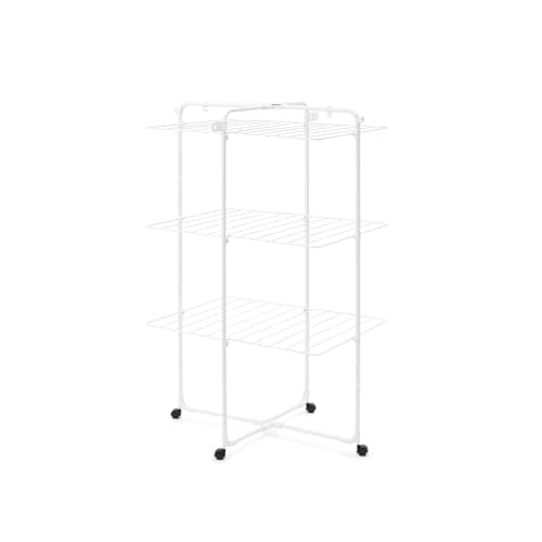 Image of Brabantia HangOn Tower Drying Rack, 23m (White), Tall Foldable Clothes Rack, Space-Saving Laundry Drying Stand with Wheels and Hooks