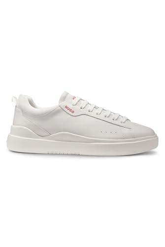 Image of HUGO Men's Blake Tenn Smooth Leather Trainers with Cup Soles Size, White, 12 UK