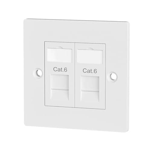 Image of iwillink 2 Port RJ45 Socket Faceplate Wall Plate, Cat6 Single Port Ethernet Cable Networking Socket Box with Keystone Jack, Compatible with Cat5/Cat5e/Cat6 Cables, 1 Pack