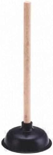 Image of Large Black Toilet Plunger 150mm 6 Inch Cup with 430mm 17 Inch Handle, Drain Sink Plunger Toilet Pump Unblocker, Strong Suction of Black Rubber Cup with Wooden Handle Drain Cleaner Clear All Blocked