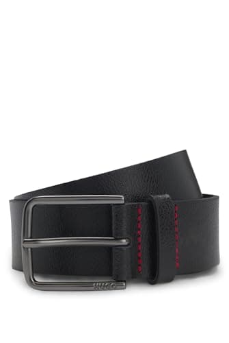 Image of HUGO Mens Gerik-Lam Sz35 Embossed-leather belt with brushed-gunmetal pin buckle