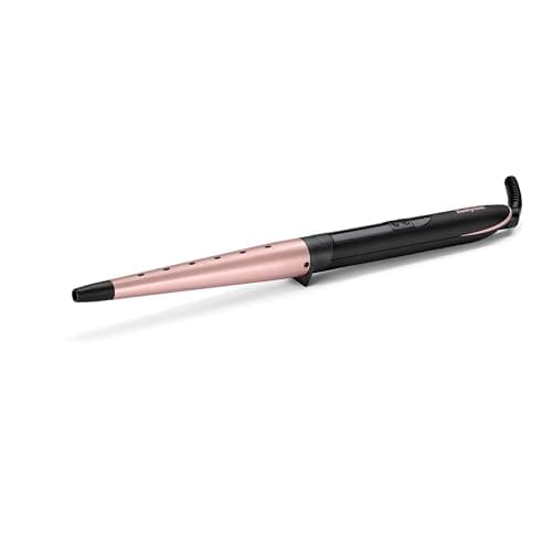 Image of BaByliss Rose Quartz Conical Wand - 13-25mm Hair Curler for Natural Waves and Curls, Ceramic, 6 Heat Settings 160°C to 210°C, Pink & Black, C454U