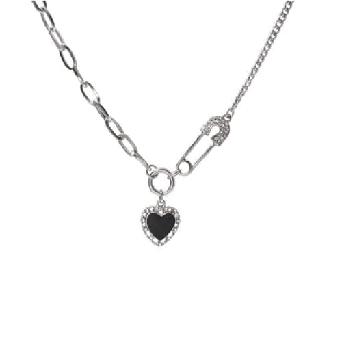 Image of IXDEAXLY Punk Red Heart Spider Y2k Star Necklace Ring Trendy Collar Chain Necklace Ring for Women Men Teen Fashion Jewelry, Black Heart, Zinc, No Gemstone
