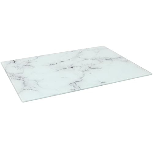 Image of Harbour Housewares Glass Chopping Board - 50x40cm - White Marble Pattern - Large Dining Place Mats Cutting Mat Worktop Saver for Kitchen Cooking, Baking, Vegetable Preparation