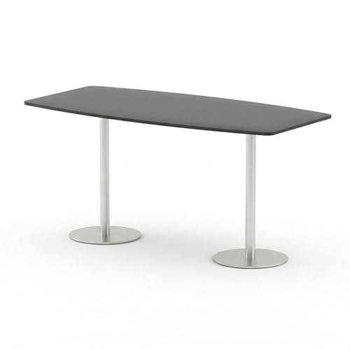 Image of Horison Industries Italia Poseur Style High Gloss Table with Writable Top | Modern MFC Writeable Wipe Clean Surface, Brushed Stainless Steel Meeting Room, Boardroom Table - 2400x1200x1145mm