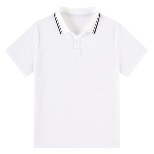 Image of ALISISTER Boys Polo Shirt Short Sleeve Kids Casual Polo Top Lightweight Summer Shirt School Uniform Tops 9-10 Years White