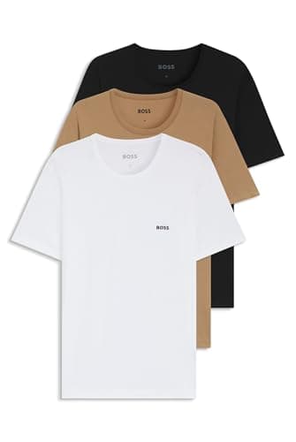 Image of BOSS Mens Tshirt RN 3P Classic Three-Pack of Cotton Underwear T-Shirts with Logos