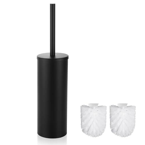 Image of GRICOL Toilet Brushes & Holders Stainless Steel Toilet Brushes with 2 Brush Heads for Bathroom Cleaning Rustproof Matt Black