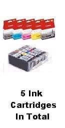 Image of Original Canon PGI-5BK Black and CLI-8 Black, Cyan, Magenta & Yellow Combo Pack. 5 Cartridges in Total. (PC)