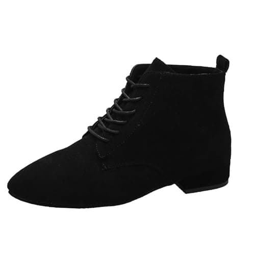 Image of Flat Suede Ankle Boots for Women UK Chelsea Boots Women Pointed Block Heel Short Booties Winter Lightweight Lace Up Walking Shoes Non Slip Booties Soft Slip On Shoes Black
