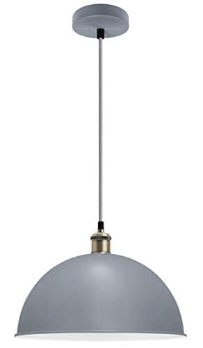 Image of Large Vintage Retro Ceiling Pendant Hanging Dome Light Shade Metal Grey Finish Antique Brass Industrial Lamp Holder M0090
