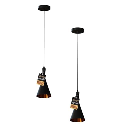 Image of LEDSone 2 Pack Industrial Ceiling Pendant Light 19 cm Black Inner Gold Inner Contemporary Hanging Light E27 Lamp Fixture Farmhouse Decor Dining Room Living Room Bedroom Hallway