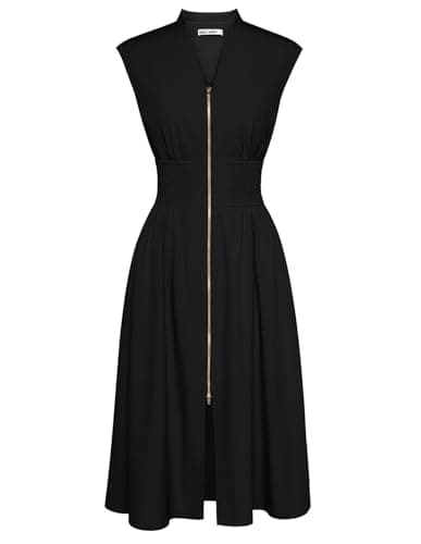 Image of GRACE KARIN Women's Casual Dress with Pockets Zipper Front Dress for Vacation Wedding Work Office Black S