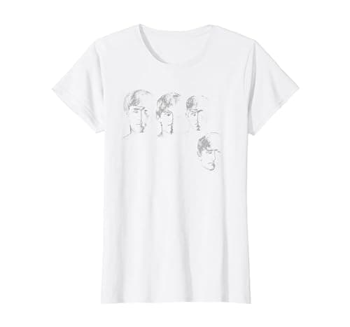 Image of Official The Beatles Band Retro Faces Fab Four T-Shirt, Women, White, Small