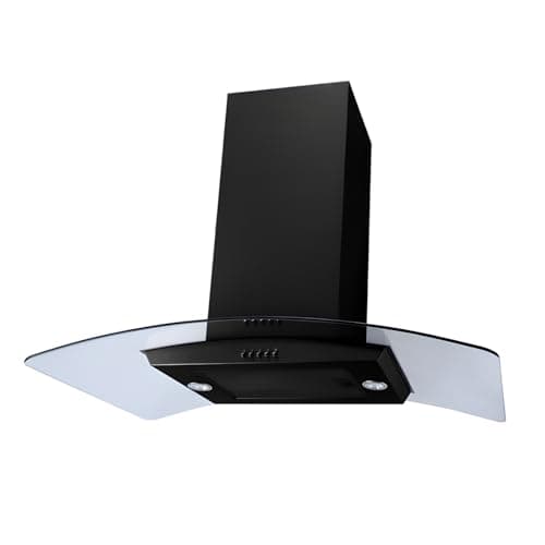 Image of SIA 90cm Black Island Cooker Hood Kitchen Chimney Extractor Fan, Curved Glass, Ceiling Mounted ICH90BL