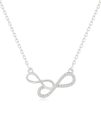 Image of Geveay Silver Necklaces for Women Sterling Silver Plated Necklace Infinity Cubic Zirconia Silver Necklace Dainty Silver Jewellery 17.7”+2.4“