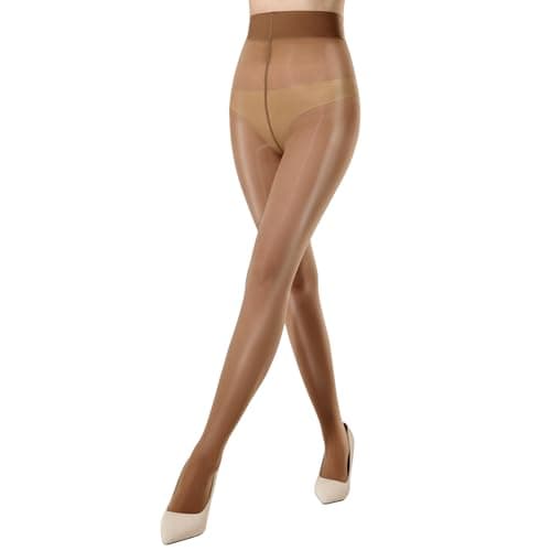 Image of MANZI 1 Pair Oil Shiny Tights for Women 15D Appearance Glossy Tights Silky High Waisted Pantyhose Jazz Dance Tights Brown S-M