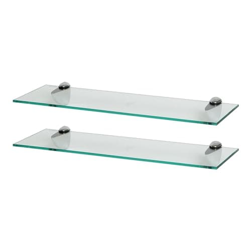 Image of Harbour Housewares Floating Glass Wall Shelves - 60cm - Pack of 2 - Shelving Storage Vanity Display Shelf Unit with Silver Brackets for Bathroom, Shower, Kitchen, Living Room