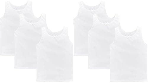 Image of COSHAL® 6 Girl's Vests Tops 100% Cotton White Top Girls Sleeveless Undershirts Summer Top Vest Every Day wear Girls Back to School Tank Top White Vest 6-8 Yrs