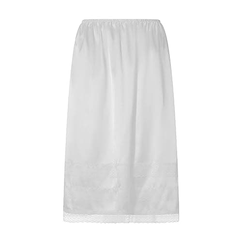 Image of Edhomenn Women's Satin Half Slips Solid Color Long Underskirt Elastic Waist Inner Lining Midi Skirt Y2k Ladies Petticoats Under Dresses (08 White, L)