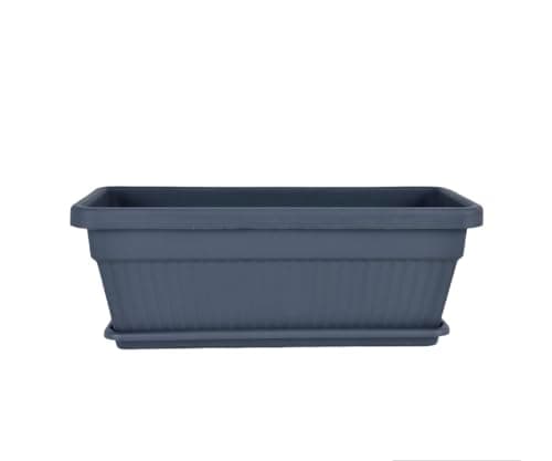 Image of Tamersgifts Heavy Duty Windowsill Trough Window Box Plastic Plant Pots with Matching Saucer (Gunmetal Grey, L 60cm x W 25cm x H 23cm)