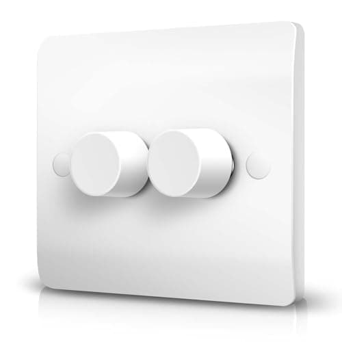 Image of Ledvia LED Dimmer Switch, Trailing Edge Double Dimmer Light Switch for Dimmable LED/Halogen Lights, Rotary Push On/Off, 2 Gang 1 Way/2 Way, 3-150 Watts, White