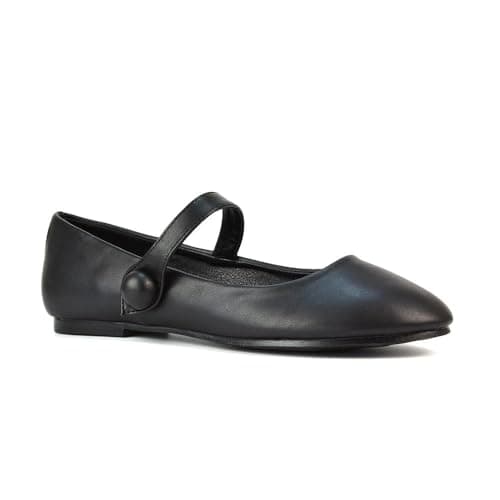 Image of ESSEX GLAM Women's Flat Dolly Shoes Ladies Closed Toe Mary Jane Slip On Black Synthetic Leather Ballet Smart Work Girl School Shoes Pumps Size 4
