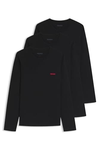 Image of HUGO Mens LS-Shirt RN Triplet Three-Pack of Cotton Underwear T-Shirts with Logos Black