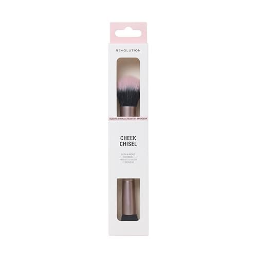 Image of Revolution Cheek Chisel Blush & Bronze Duo Brush, Dual-Ended Makeup Brush, Synthetic Bristles, For Carving, Buffing & Blending, Vegan