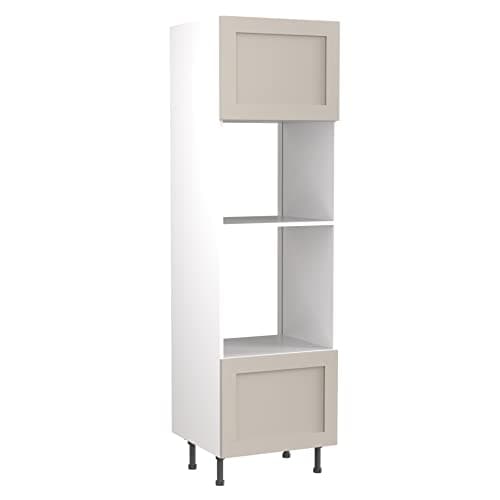 Image of Kitchen Kit Flatpack Tall Cabinet - Shaker Door - Screwless Quick Build Kitchen Unit - Oven & Microwave Housing Unit - 600x2120mm - Light Grey Matt
