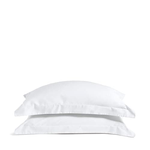 Image of Luxury 100% Organic Cotton Edged Pillowcases | Oxford Border Pillow cases 50 x 75cm | Luxurious Hotel Quality Pure Cotton | Percale or Sateen Finish | White - Soft & Smooth