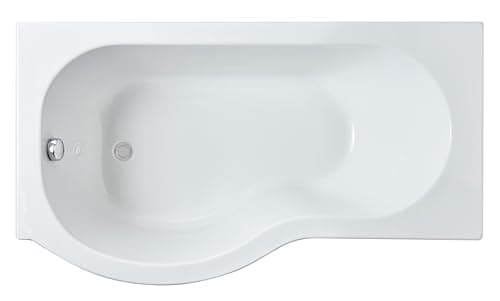 Image of Balterley 1500 x 850mm P Shape Shower Bath with Legs, Single Ended Gloss White Soaking Shower Bath, Acrylic Baths for Bathrooms, Left Hand Round with Wider End, Adjustable Leg Set (White)