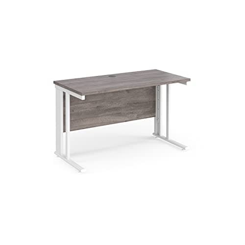 Image of Mr Office Maestro 25 straight desk 600mm deep - white cable managed leg, Grey oak, 1200