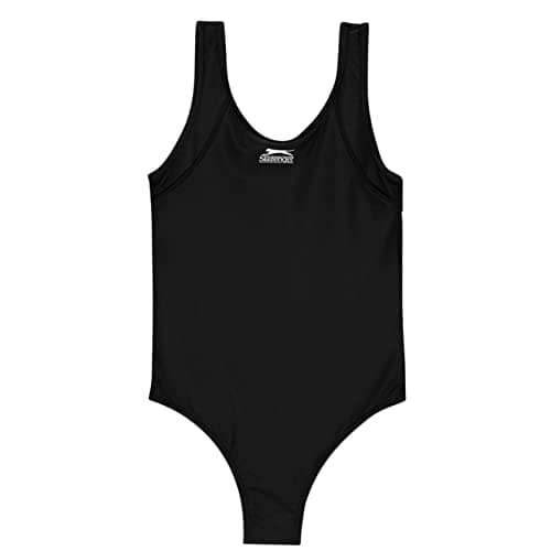 Image of Slazenger Kids Basic Swimming Suit Junior Girls Racer Back Swimwear Swim Blac/Purple 11-12 (LG)