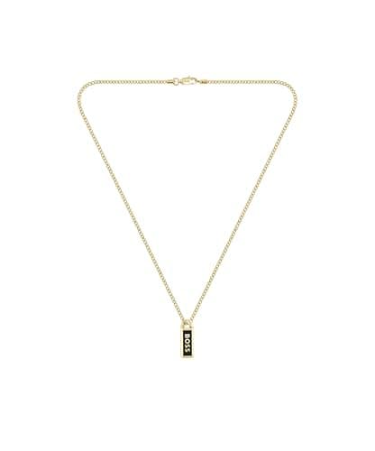 Image of BOSS Jewelry Men's KASSY EMBLEM Collection Chain Necklace in Yellow Gold with a Black Enamel Pendant - 1580678