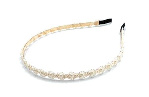 Image of Girls White Ivory Flower Pearl Lace Gold Alice Band Hair Head Women's Bridal Headband UK